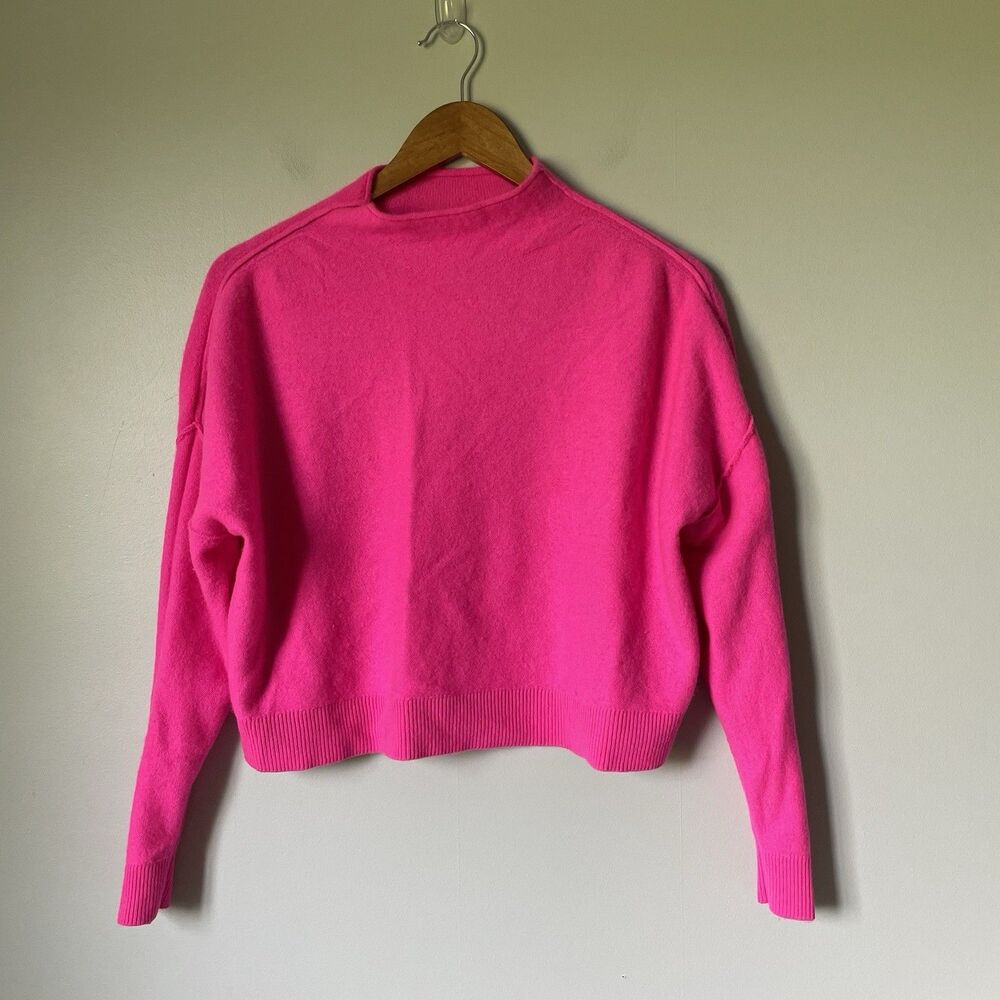 Pilcro Anthropologie Alani 100% Cashmere Mock-Neck Sweater Hot Pink Women's XS